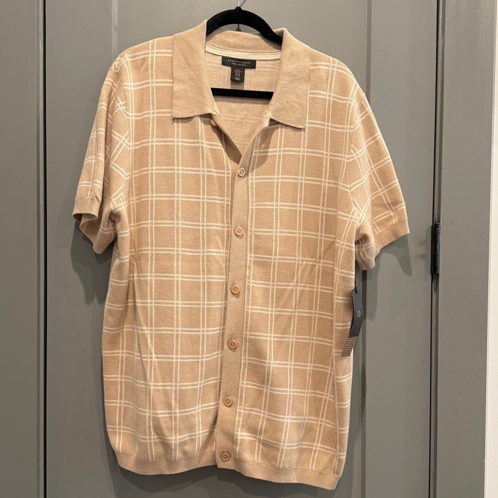 Ethan Pierce Tan Plaid Short Sleeve Button-Up Shirt